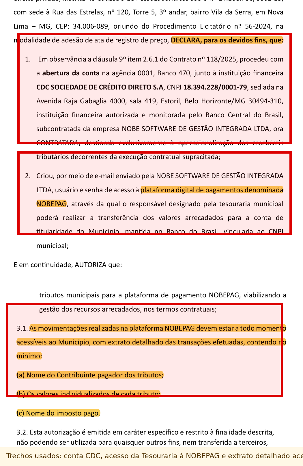 Termo de Declaração e Autorização relativo à CDC e à plataforma NOBEPAG